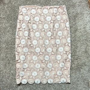 Calvin Klein Lace Pencil Skirt - Cream and White